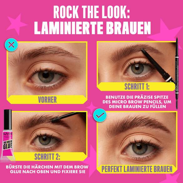 Anwendung des Brow Glues und des Micro Brow Pencils von NYX Professional Makeup fur definierte Augenbrauen in zwei Schritten