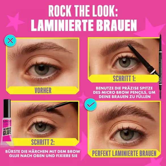 Anwendung des Brow Glues und des Micro Brow Pencils von NYX Professional Makeup fur definierte Augenbrauen in zwei Schritten