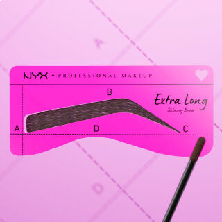 Pinke NYX Augenbrauenschablone vor einem rosa pinkem Hintergrund