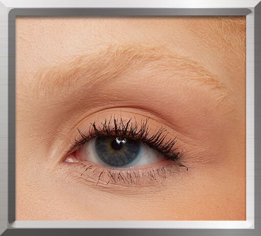 Auge einer Frau mit sehr hellen Augenbrauen