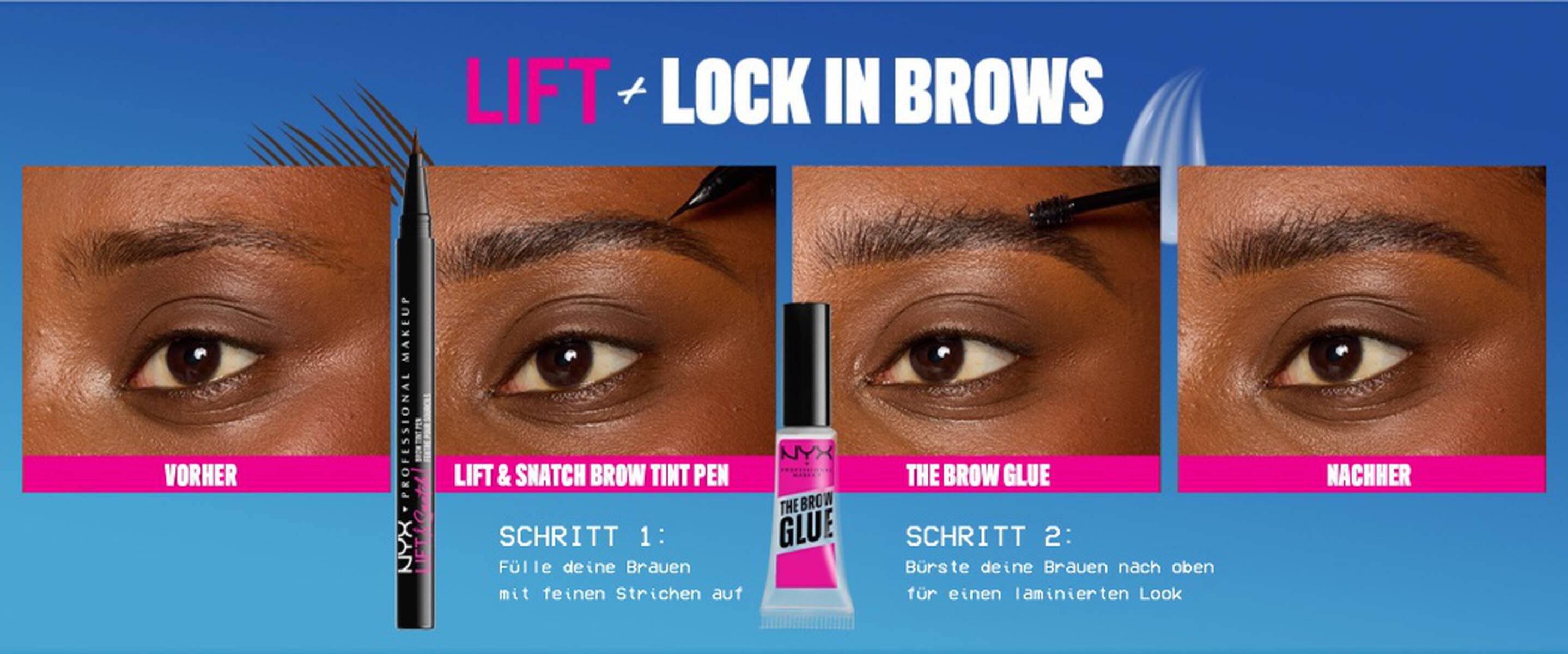 Perfekt gestylte Augenbrauen in 2 Schritten mit dem Lift & Snatch Brow Tint Pen und dem Brow Glue von NYX Professional Makeup