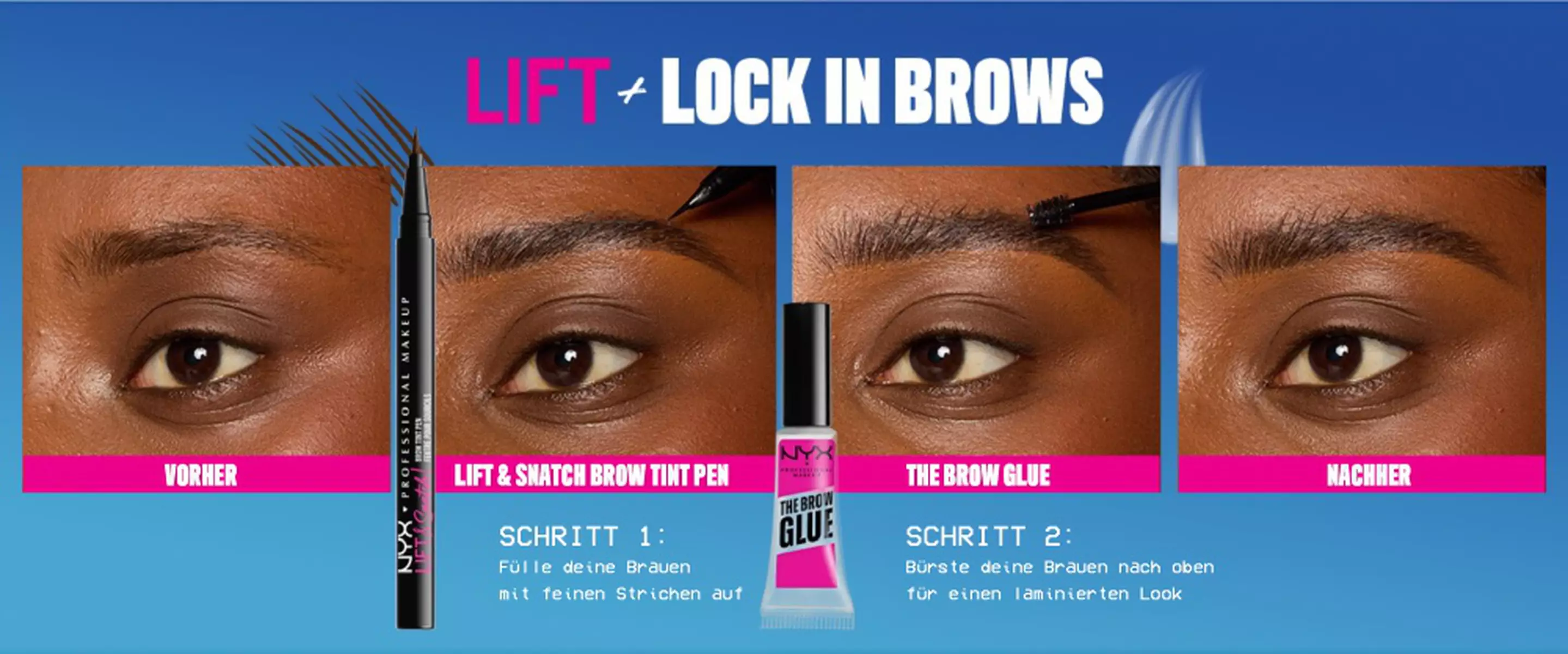 Perfekt gestylte Augenbrauen in 2 Schritten mit dem Lift & Snatch Brow Tint Pen und dem Brow Glue von NYX Professional Makeup