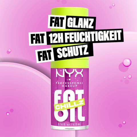Fat Oil Lip Drip in der Fat Oil Chillz Variante mit FAT Glanz, FAT 12H Feuchtigkeit und FAT Schutz