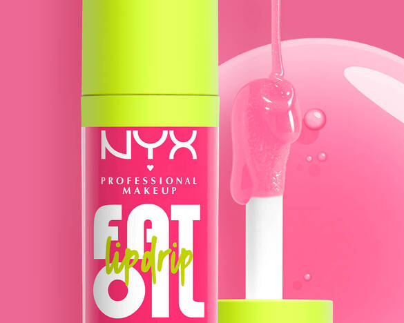 Der geoffnete Flakon des NYX Fat Oil Lip Drips zeigt den großen Applikator mit seiner glanzenden, pinkfarbenen Textur.