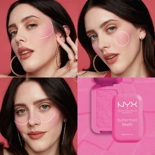 Gesicht einer Frau, das die verschiedenen Platzierungen von Blush zeigt