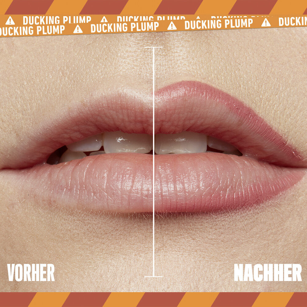 Nahaufnahme von Lippen inkl. eines Vorher-Nachher-Vergleichs, der zeigt, wie man Lippen mit den richtigen Produkten voller schminken kann