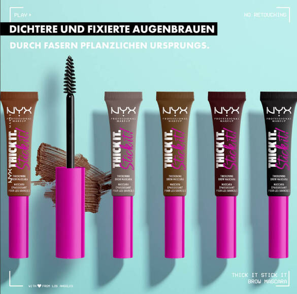 6 Tuben des Thick it. Stick it. Brow Mascara von NYX Professional Makeup