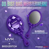 Zwei lilafarbene Handspiegel der NYX Professional Makeup Bridgerton Kollektion.