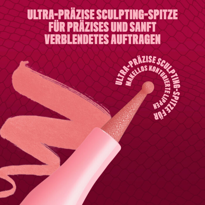 Das Bild zeigt eine Nahaufnahme der "Ultra-prazisen Sculpting-Spitze" eines Lippenprodukts von NYX Professional Makeup. 