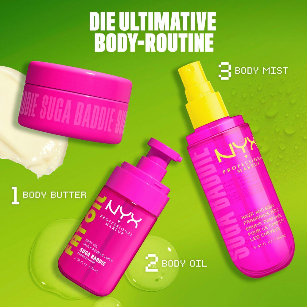 Eine Grafik empfiehlt die ultimative Body-Routine in drei Schritten mit Body Butter, Body Oil und Body Mist.