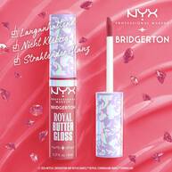 Ein Bild, das den NYX Professional Makeup Bridgerton Royal Butter Gloss mit seinem Applikator zeigt.