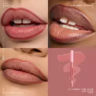 Vierteilige Collage mit 3 Anwendungen des Lip Lingerie Lip Liner Stains auf verschiedenen Hauttonen und dem Lipliner