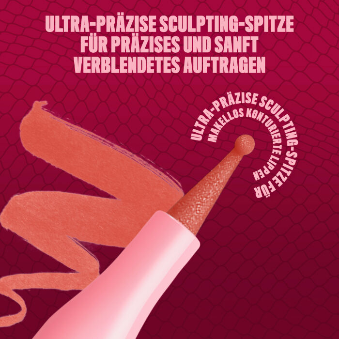 Das Bild zeigt eine Nahaufnahme der "Ultra-prazisen Sculpting-Spitze" eines Lippenprodukts von NYX Professional Makeup. 