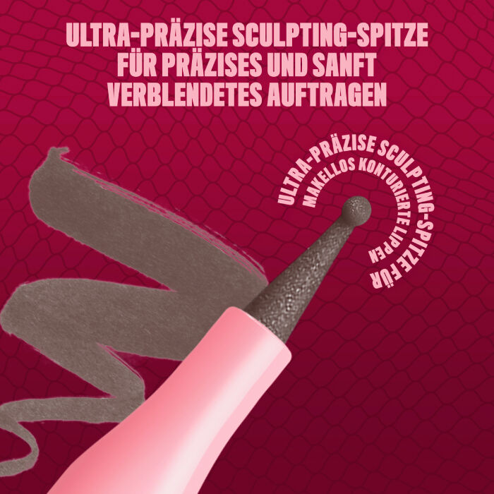 Das Bild zeigt eine Nahaufnahme der "Ultra-prazisen Sculpting-Spitze" eines Lippenprodukts von NYX Professional Makeup. 