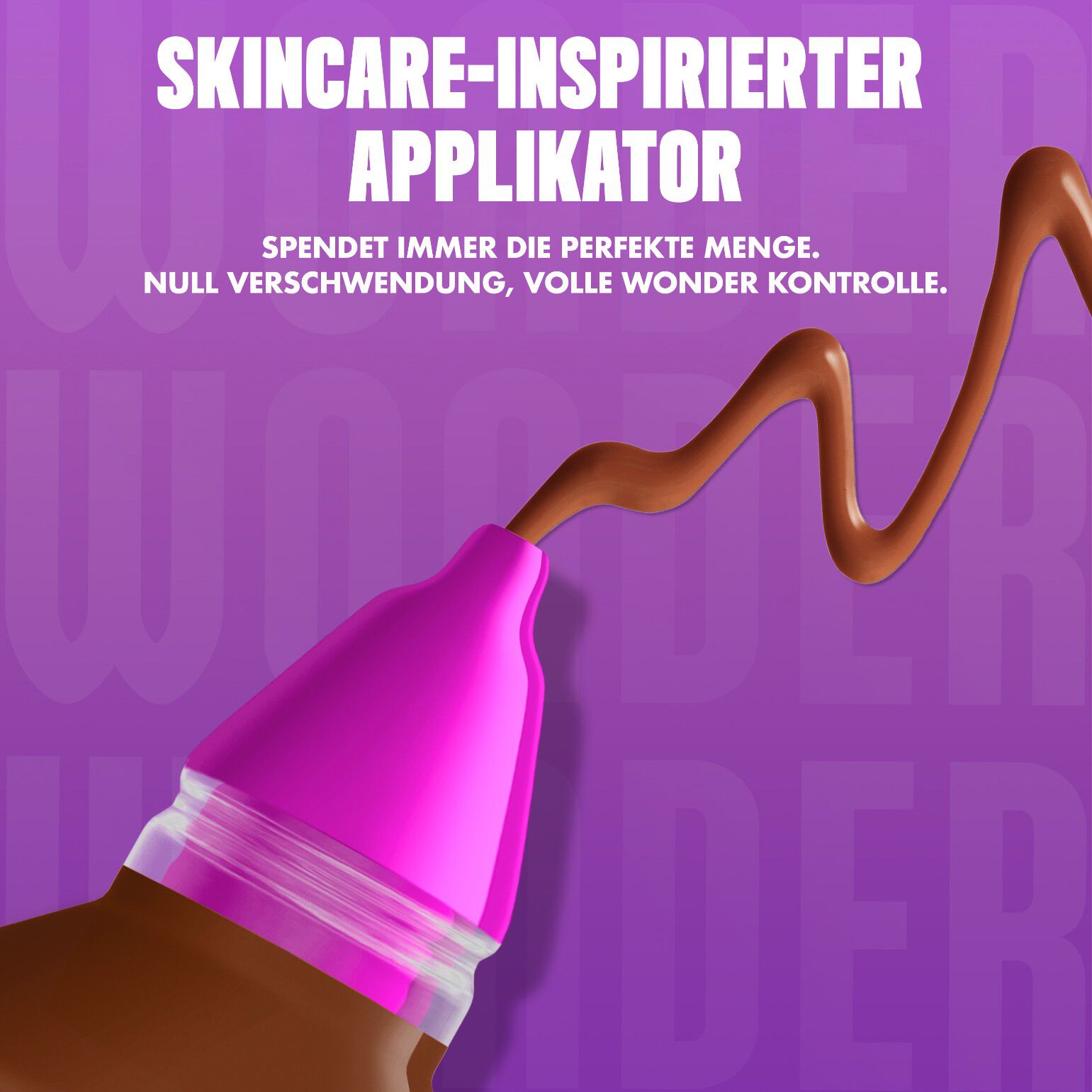 Nahaufnahme des Make 'Em Wonder Foundation-Applikators beworben mit einer prazisen Produkt-Dosis