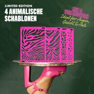 NYX Professional Makeup Party Animals Stencils Kit, geoffnet auf einem Tray prasentiert, gehalten von einem Model mit pinkem Handschuh.