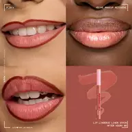 Vierteilige Collage mit 3 Anwendungen des Lip Lingerie Lip Liner Stains auf verschiedenen Hauttonen und dem Lipliner