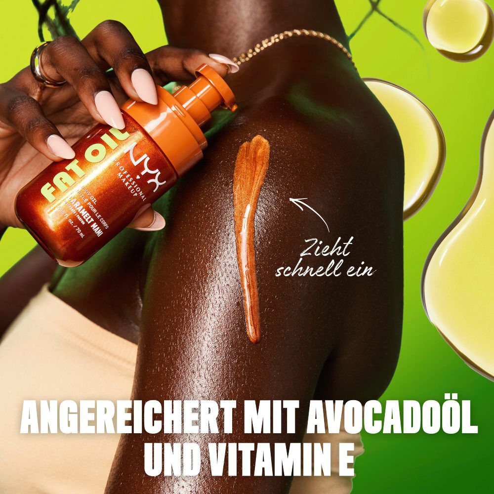 Ein Model tragt das schnell einziehende Caramelt Mami Korperol auf.