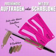 Zero to Brow Longwear Gel Applikator neben zwei pinken Zero to Brow Stencil Augenbrauen-Schablonen von NYX Professional Makeup