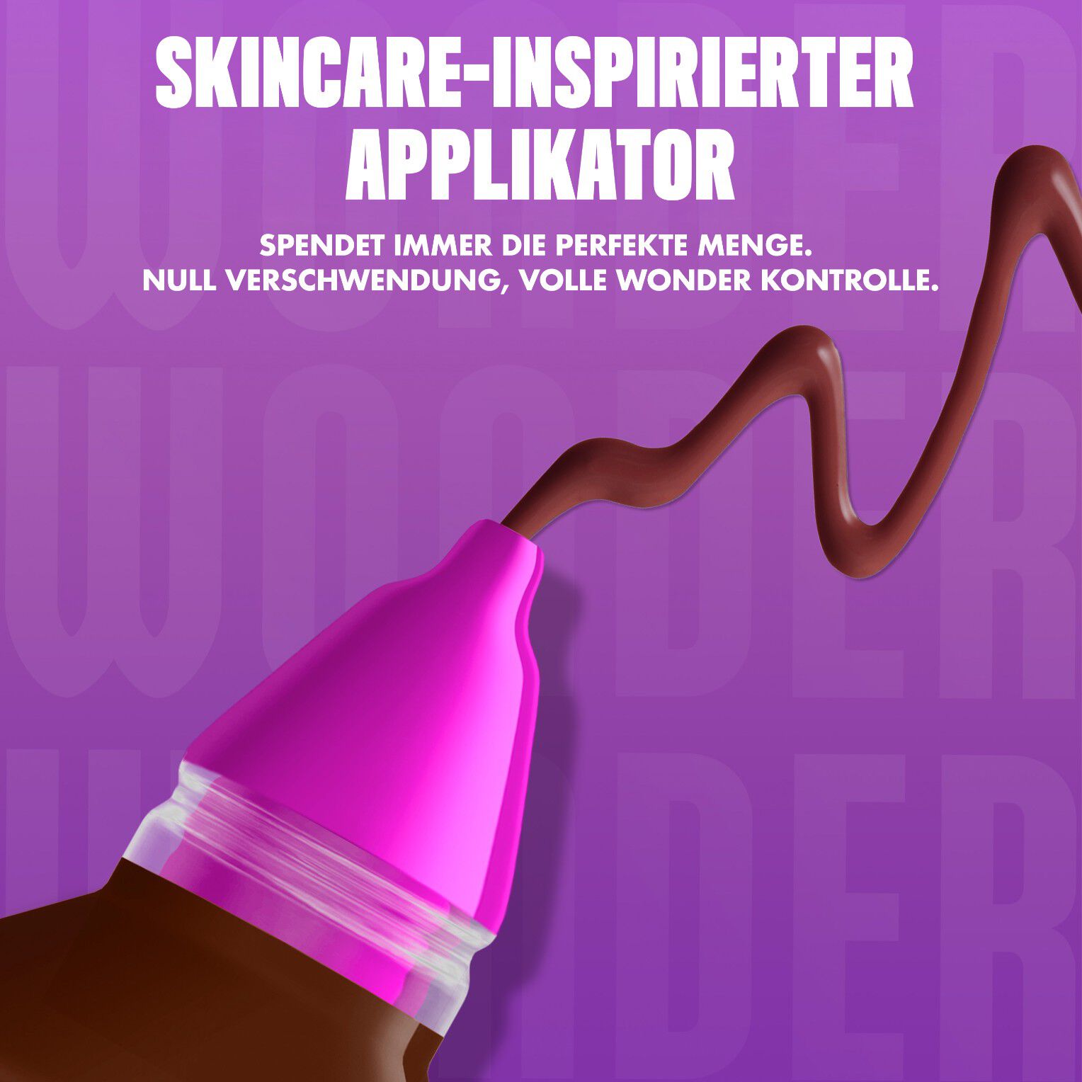 Nahaufnahme des Make 'Em Wonder Foundation-Applikators beworben mit einer prazisen Produkt-Dosis