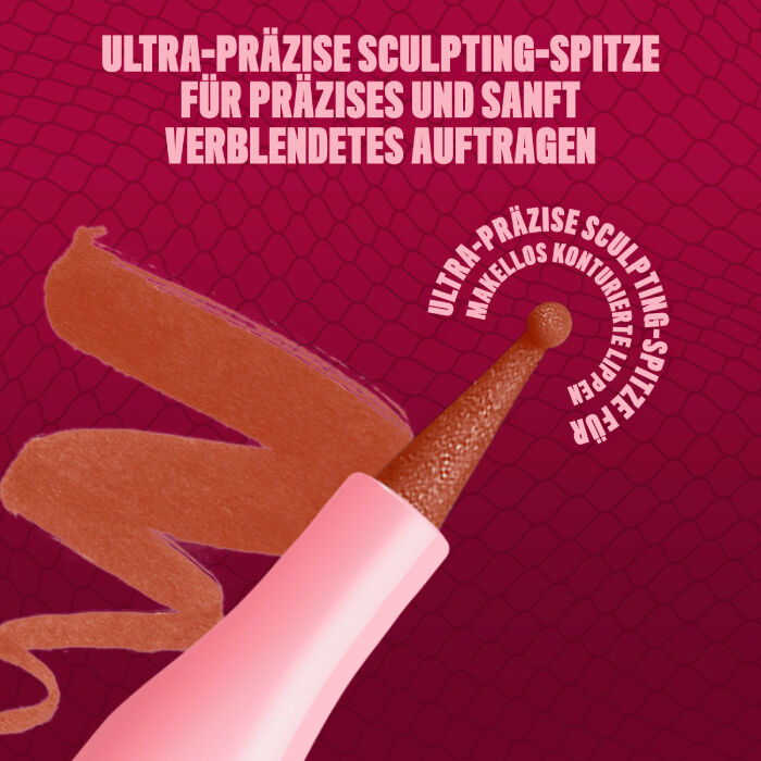 Das Bild zeigt eine Nahaufnahme der "Ultra-prazisen Sculpting-Spitze" eines Lippenprodukts von NYX Professional Makeup. 