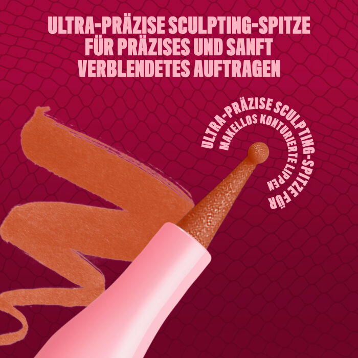 Das Bild zeigt eine Nahaufnahme der "Ultra-prazisen Sculpting-Spitze" eines Lippenprodukts von NYX Professional Makeup. 