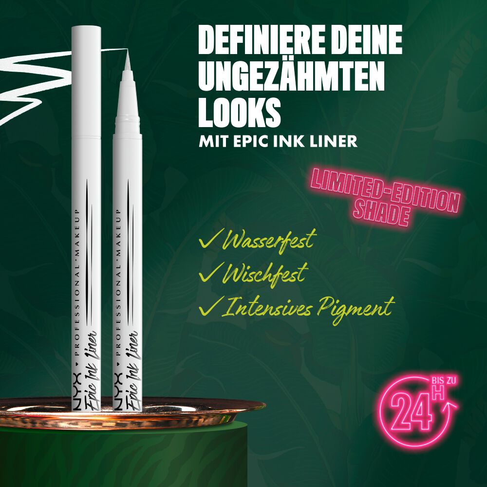 NYX Professional Makeup Party Animals Epic Ink Liner in der Nuance Phantom Lines, aufrecht prasentiert – mit Fokus auf wasserfeste, wischfeste und intensiv pigmentierte Langlebigkeit.