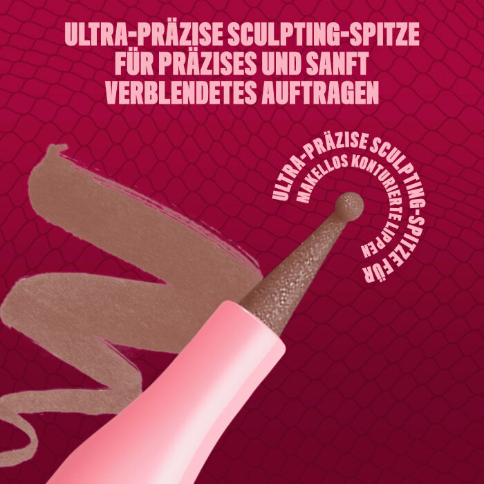 Das Bild zeigt eine Nahaufnahme der "Ultra-prazisen Sculpting-Spitze" eines Lippenprodukts von NYX Professional Makeup. 