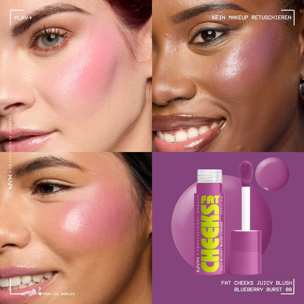 Nahaufnahme von Wangen mit unterschiedlichen Hauttonen und wie die Shades des Fat Cheeks Juicy Blushs bei unterschiedlichen Hauttonen wirken