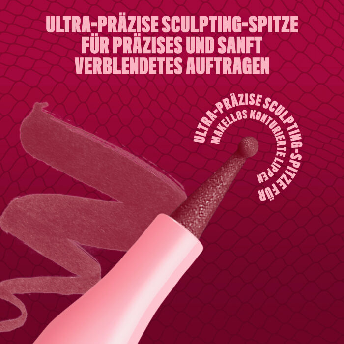 Das Bild zeigt eine Nahaufnahme der "Ultra-prazisen Sculpting-Spitze" eines Lippenprodukts von NYX Professional Makeup. 