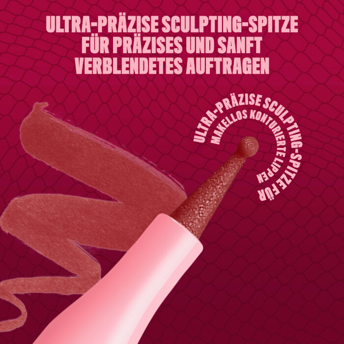 Das Bild zeigt eine Nahaufnahme der "Ultra-prazisen Sculpting-Spitze" eines Lippenprodukts von NYX Professional Makeup. 