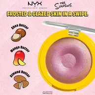 Ubersicht von dem geoffneten NYX x The Simpsons Highlighter mit den pflegenden Inhaltsstoffen.