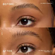 Vorher-Nachher-Vergleich von naturlichen und gelifteten Augenbrauen mit dem Brow Glue Crazy Lift von NYX Professional Makeup