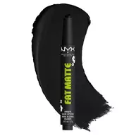 NYX Professional Makeup Party Animals Fat Matte Smooth Color Lipstick in der Nuance Fatal Pout, abgebildet mit einem tiefschwarzen, matten Lippenstift-Swatch.