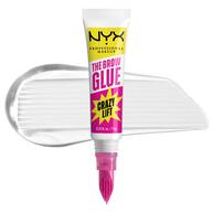 The Brow Glue Crazy Lift von NYX Professional Makeup mit transparenter Textur des Augenbrauengels im Hintergund