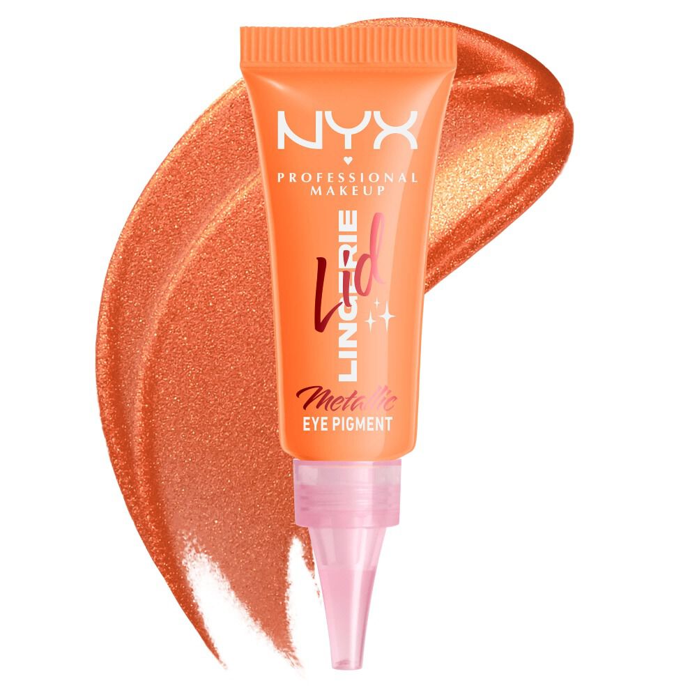 NYX Professional Makeup Party Animals Lid Lingerie Cream Eye Pigment in Gothic Garter, abgebildet mit einem tiefen metallic-schwarzen Swatch.