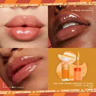 4 Bilder: Drei Lippen in verschiedenen Hauttonen geschminkt mit Lipgloss und der Duck Plump High Pigment Lip Gloss